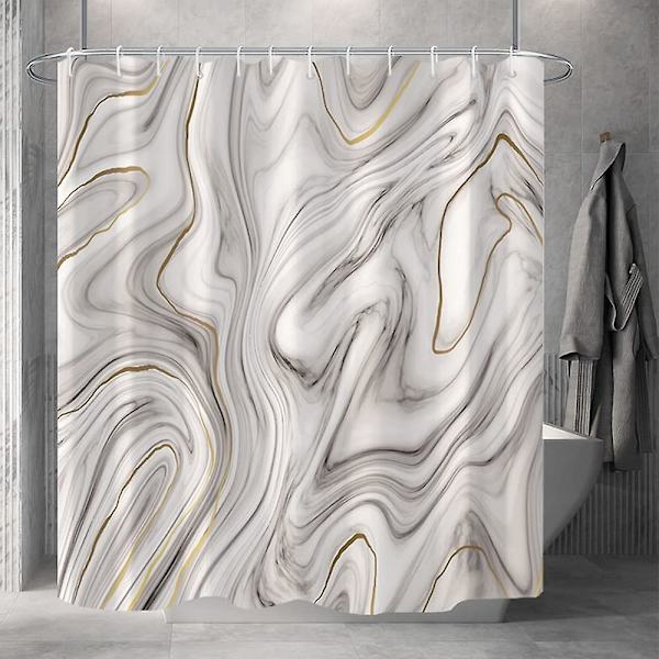 Marmor badrum duschdraperi lila guld tyg duschdraperier med krokar akvarell abstrakt duschdraperi foder 72x72 tum White 72x72 inch