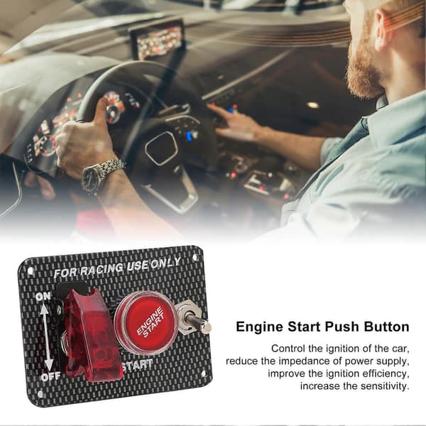 Universal kulfiberstil 12V tændingskontaktpanel aluminiumslegering motorstart trykknap til bil