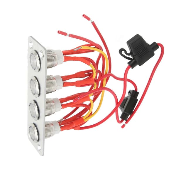 4-veis bryterpanel blått lys DC 12V 16A rustfritt stål trykknappbryter for bobil båt
