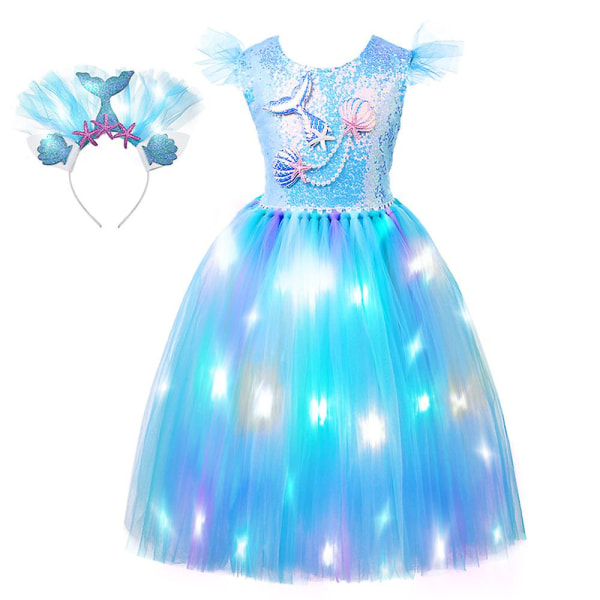 Princess Tutu Girls Led Glow Mermaid Princess Dress Flying Sleeve Dress för Halloween kostym（100cm）
