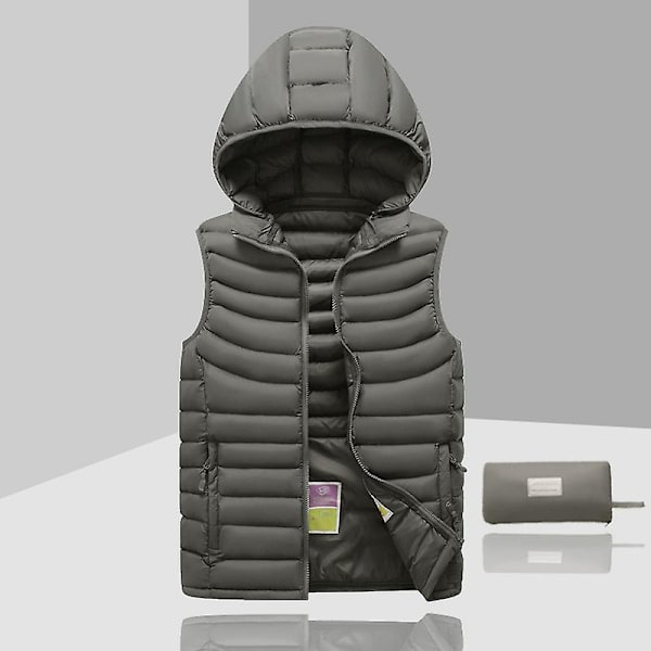 Dunjacka Herr Ärmlös Avtagbar Huva Vinter Lätt Solid Färg Gray XL