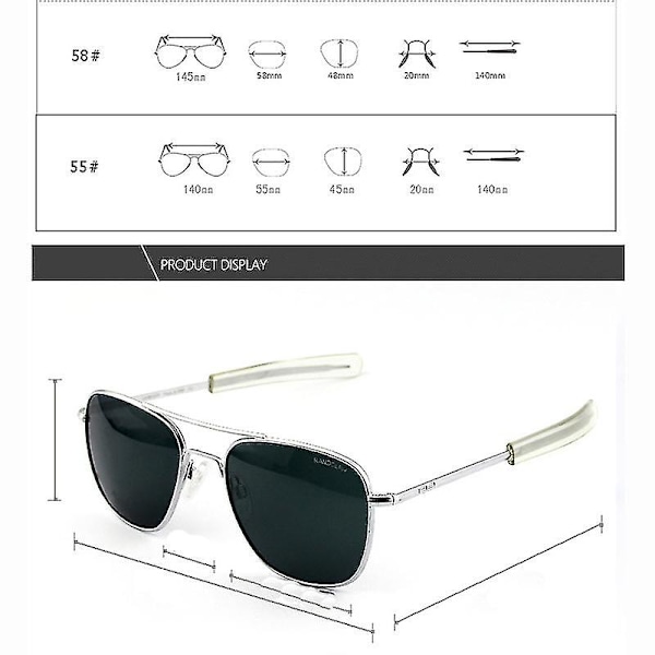 Top Army Randolph Re Solglasögon Glas Män Designer Solglasögon Körning RE-black-gray Size 58mm