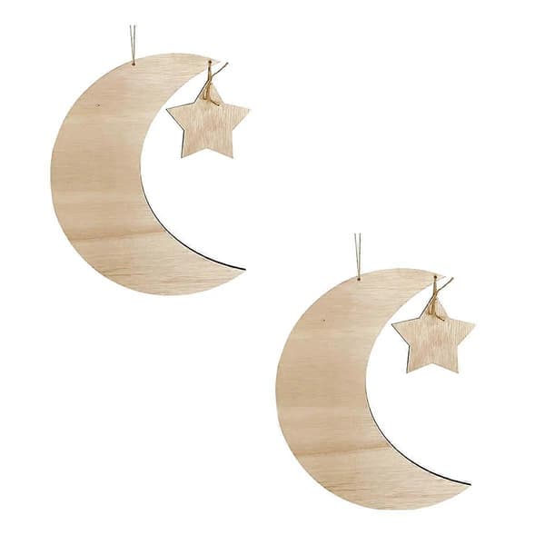 2 sæt Ramadan træbakke Måne Træstjerne Bestik Eid Mubarak Fest Serveringsbestik til Morgenmad, B