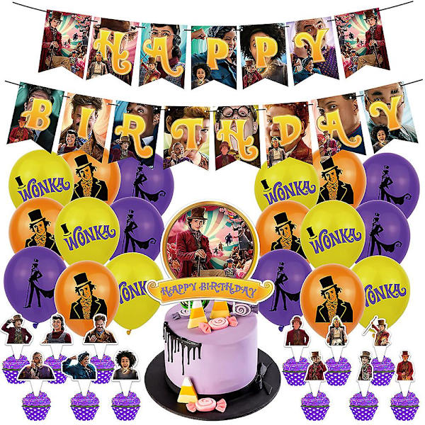 2023 Wonka Chocolate Factory Film Födelsedagsfest set Uppdragbar tårta Flagga Latexballonger complete set