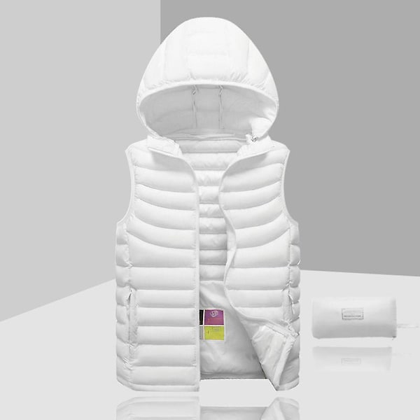 Dunjacka Herr Ärmlös Avtagbar Huva Vinter Lätt Solid Färg White XL