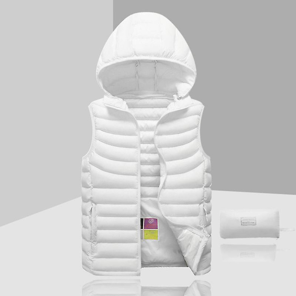 Untuvatakki miesten hihaton irrotettava hupullinen talvi kevyt yksivärinen White XL