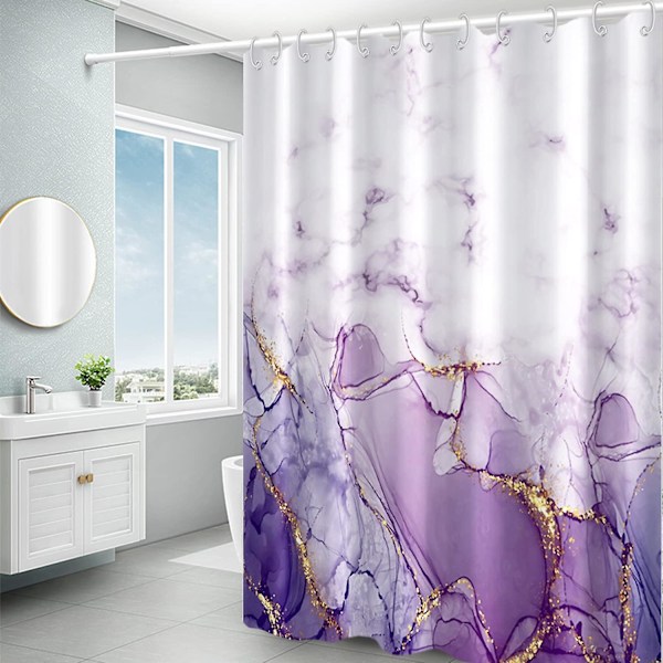 Marmor badrum duschdraperi lila guld tyg duschdraperier med krokar akvarell abstrakt duschdraperi foder 72x72 tum Purple 72x72 inch