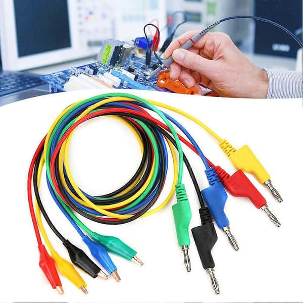 P1044 5 stk. 4 mm 1 m stabelbar bananstik til klip testledning testkabel til multimeter