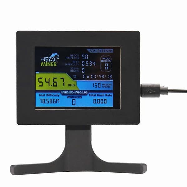Nerdminer V2 56kh/S 2,8 tommer LCD-skærm Nerdminer Bitcoin Krypto Solo Lotteri Skrivebordsminer Kryptovaluta Miner Sort