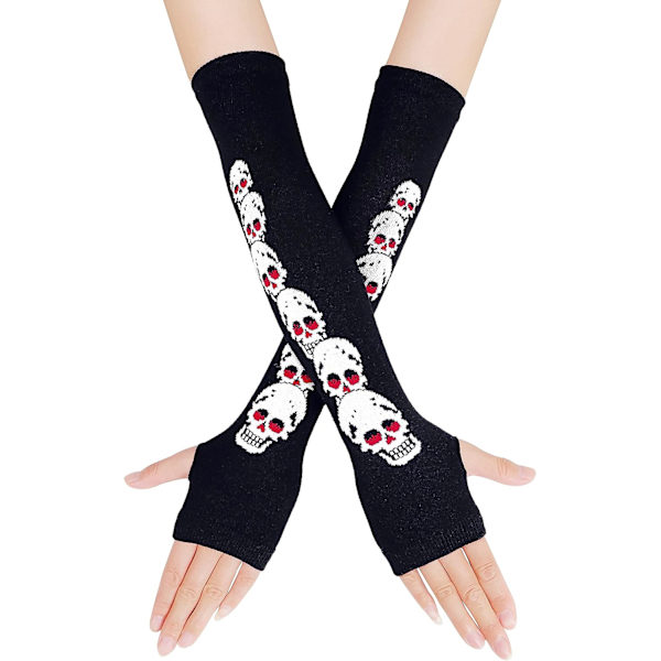 Stickade långa fingerlösa skeletthandskar. Unisex Halloween Punk Arm