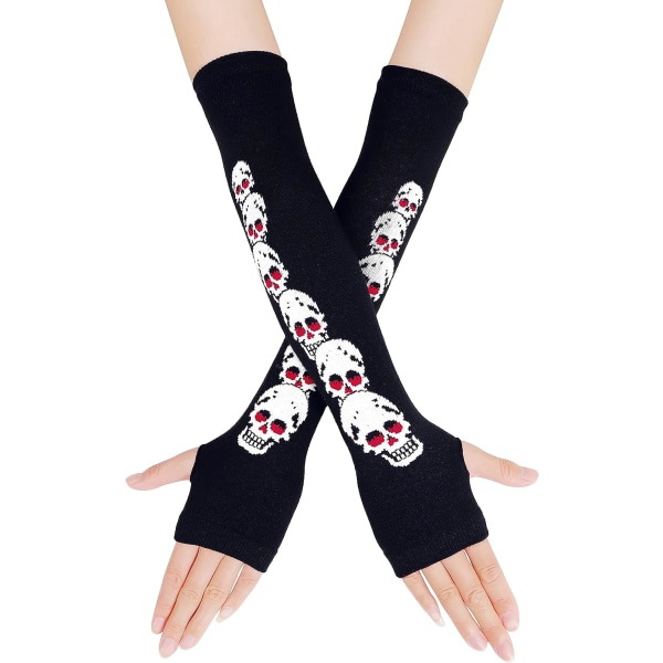 Strikkede lange fingerløse skjeletthansker. Unisex Halloween Punk Arm
