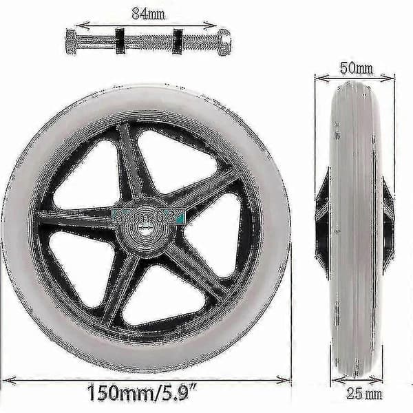 2 stk 15 cm Gummihjul for Rullestol, Rullator, Gangehjelp - Anti-Skli, Grå