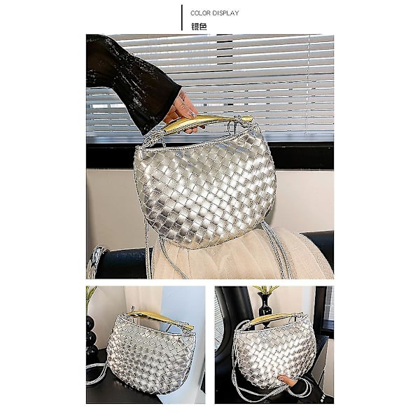 Mini flätad sardinväska, Crossbody-väska för kvinnor, handväska B1679 Silver