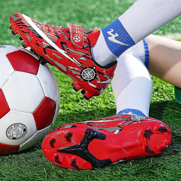 Børne Ungdom Turf Fodboldstøvler Sko Indendørs Fodbold Casual Udendørs Sport X1577a Red 30