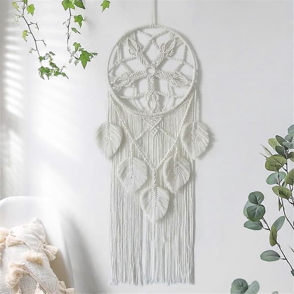Makramefångare för sovrum Vuxenfångare Väggdekor Stor Boho Väggbonad med vävda löv Heminredning