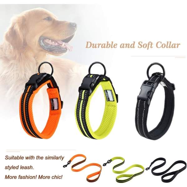 Hundhalsband Justerbart hundhalsband i nylon Andas reflekterande halsband, S: Längd 35-40cm, Orange,