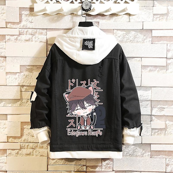 Anime Bungo Stray Dogs Kostym Jeanjacka Dazai Osamu Cosplay Denim Raw Hem Jeans Vuxen Höst Vår Huva Ytterkläder Rock I S