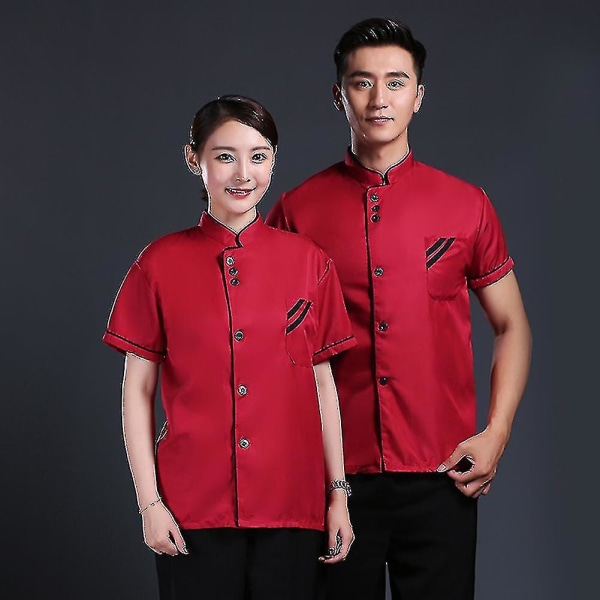 Unisex Kort Langermet Kokkejakke Hotell Kjøkken Service Uniform Arbeidsklær (haoyi) A Black and Red XXL Long Sleeve