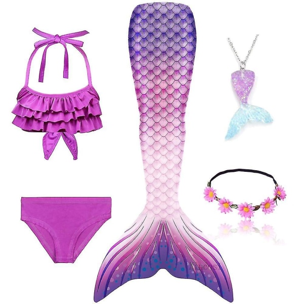 2023-5st/ set Girls Mermaid Tail Baddräkt Barn Den lilla sjöjungfrun Kostym Cosplay Strandkläder Baddräkt-1 Package 12 140