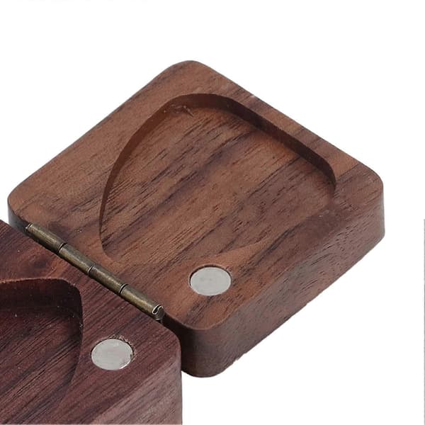 Gitarrplektrum Låda Portabel Multifunktionell Trä Gitarrplektrum Fodral Förvaringsorganisatör för Gitarrister Musiker