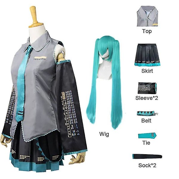Anime vocaloid miku cosplay kostym peruk klänning kawaii miku cosplay outfits halloween karneval fest kostymer Full set and wig Xs