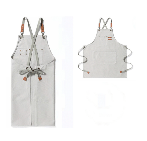 (Beige) Cowboy-forkle med lommer for frisør, maler, gartner