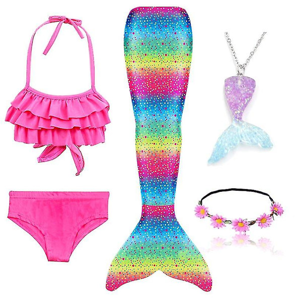 2023-5st/ set Girls Mermaid Tail Baddräkt Barn Den lilla sjöjungfrun Kostym Cosplay Strandkläder Baddräkt-1 Package 114 110