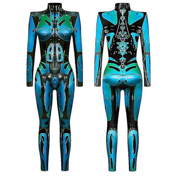 Uusi Halloween-robottipuku naisille 2024 Steampunk Seksikäs Cosplay-asu Karnevaalijuhliin Pitkähihainen Halloween-body Viileä D Kid XL(155-160cm)
