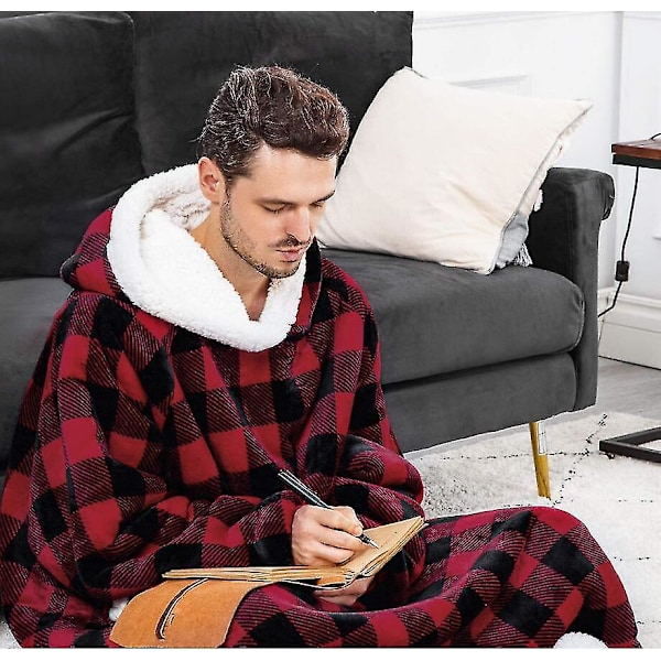 Forlænget lammeuldstæppe, kan bruges som flanneltæppe red and black plaid Length 150CM