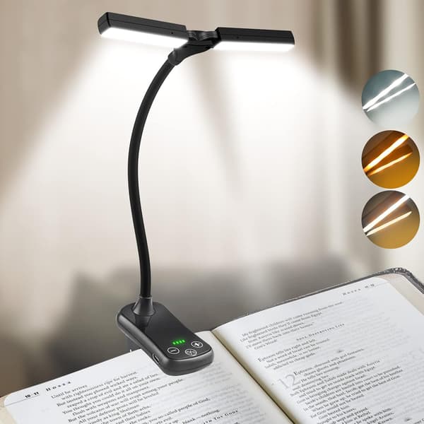 Dobbelt Hoved Læselampe 14 LED'er, USB Genopladelig Klipslampe Læs