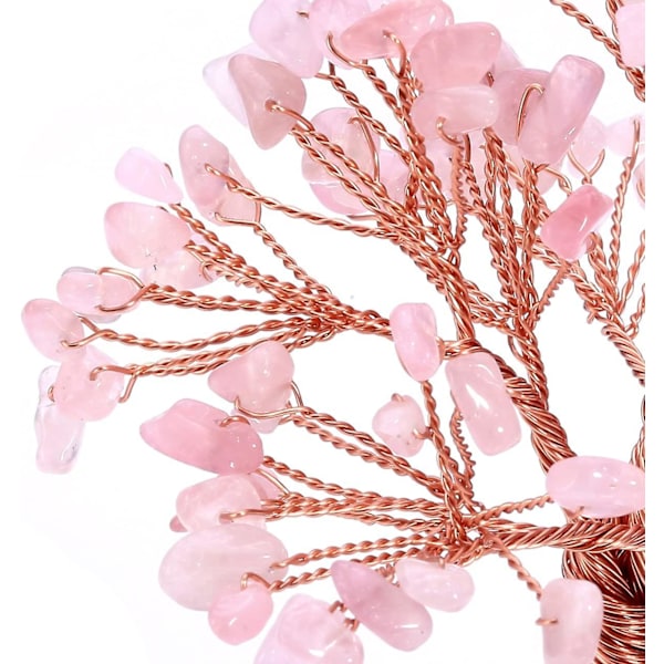 WABJTAM Rosenkvarts Healing Krystaller Kobber Penge Træ Skrivebord Kontorindretning Viklet Om Naturlig Rosenkvarts Base Feng Shui Lykke Figur