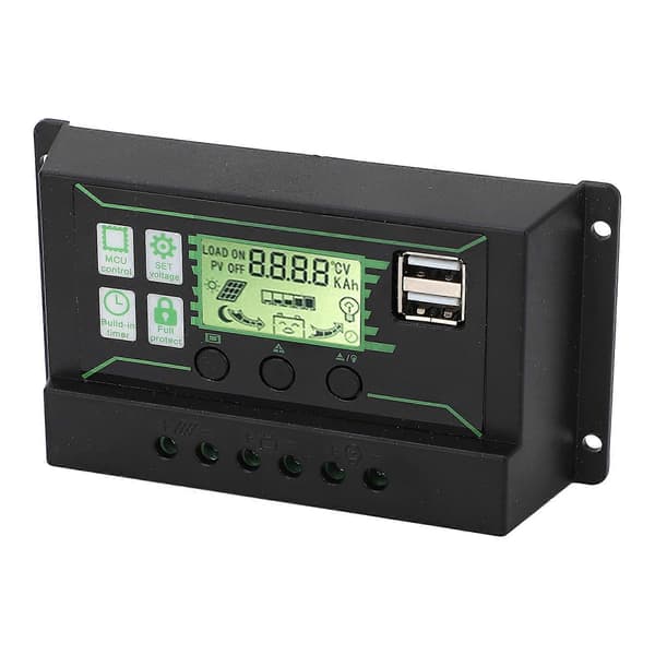 Solcelle ladekontroller 20A 2 USB-utgang PWM-kontroll 3-trinns lading Solcellepanelregulator 12V 24V