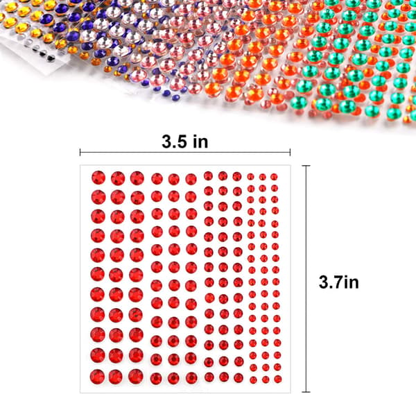 Sæt med 3300 selvklæbende rhinestones - 4 størrelser, 20 farver - Til j