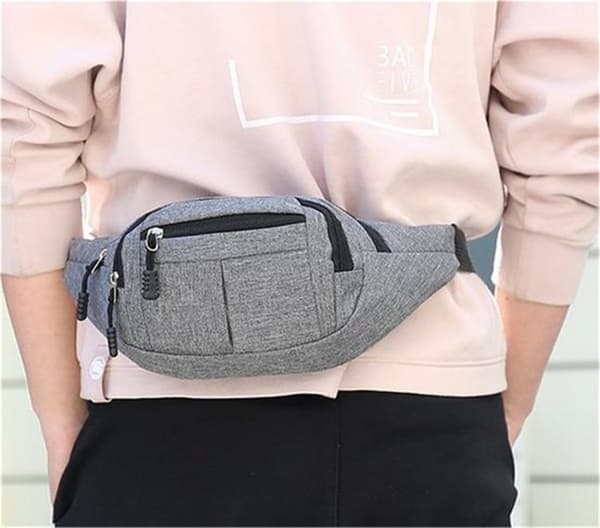 #Grå multifunktionell midjeväska, sportig crossbody-väska#