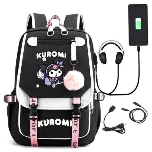Kuromi reppu lasten reput koululaukku 1 kpl sort og hvid