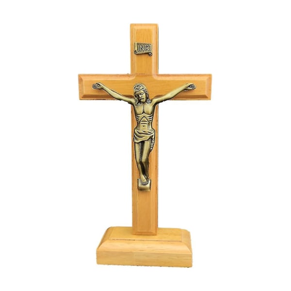 Träkors med stativ, katolsk Jesuskors, stående krucifix, kyrkdekoration, religiös gåva, hw