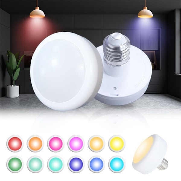 Batteridrevne lyspærer med fjernbetjening, 13 farver RGB 3AA batteridrevet LED puck lys med E26 skrue, trådløs timer dæmpbar LED pærer til steder uden el 2Set