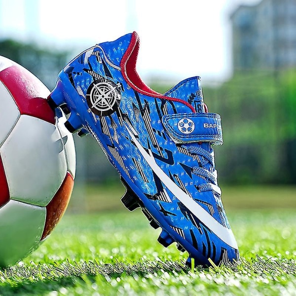 Børne Ungdom Turf Fodboldstøvler Sko Indendørs Fodbold Casual Udendørs Sport X1577a WhiteBlue 30