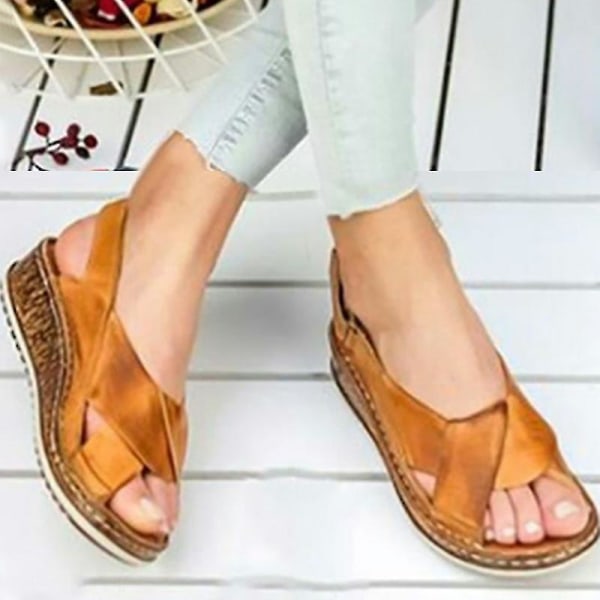 Kvinnor Ortopediska Sandaler Plattform Kil Sommartofflor Platta Casual Skor Brown EU 40