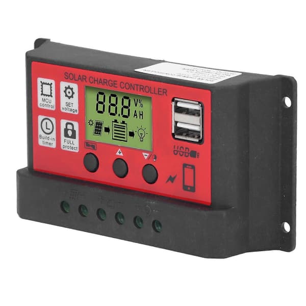 Solar ladekontroller Justerbar solcellepanel batteri intelligent regulator med LCD-skjerm 12V 24V30A