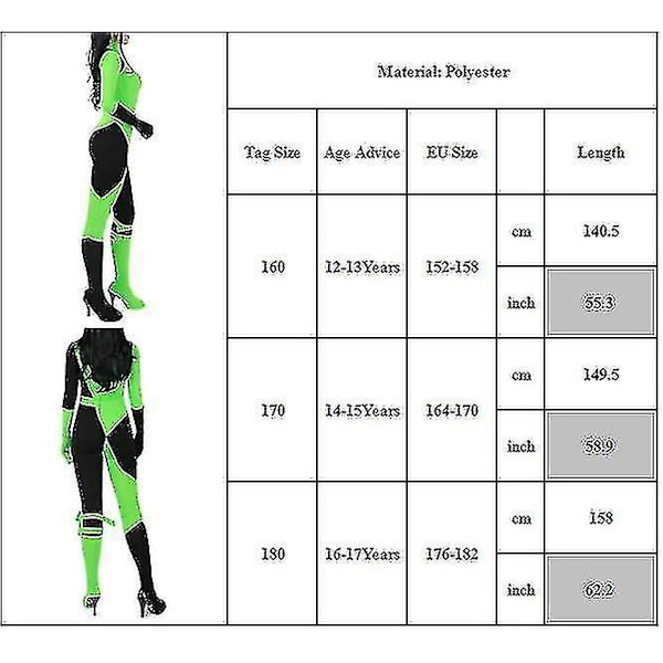 Dam Kim Possible Miss Go Body Jumpsuit Shego Cosplay Kostym Halloween Party Karneval Party Fancy Dress Up 180