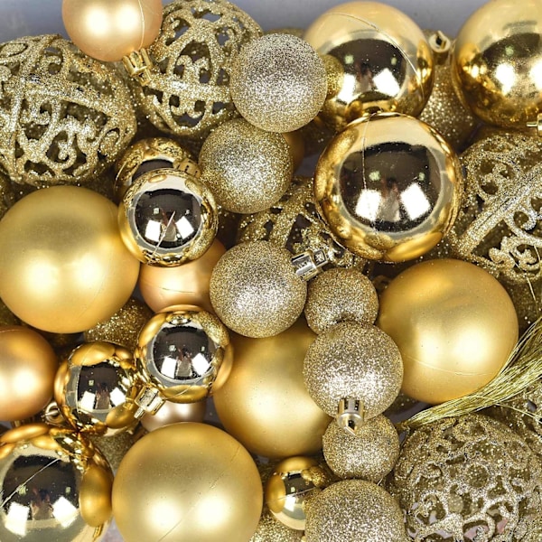 100 st julgranskulor, Okrossbara Juldekorationer Set med Återanvändbar Handhållen Presentförpackning för Julgran Dekoration (Guld) qd Gold