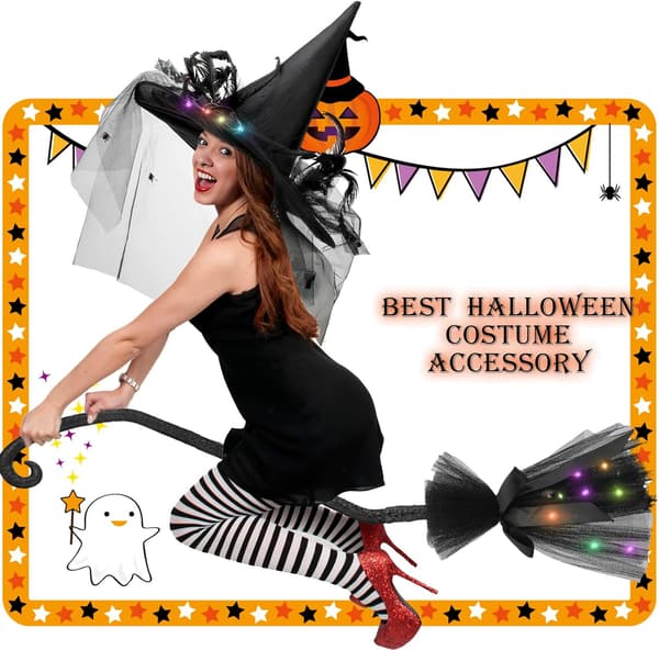 Halloween glödande häxa poom and Hat Set poomsticks Witch Wizard Hats