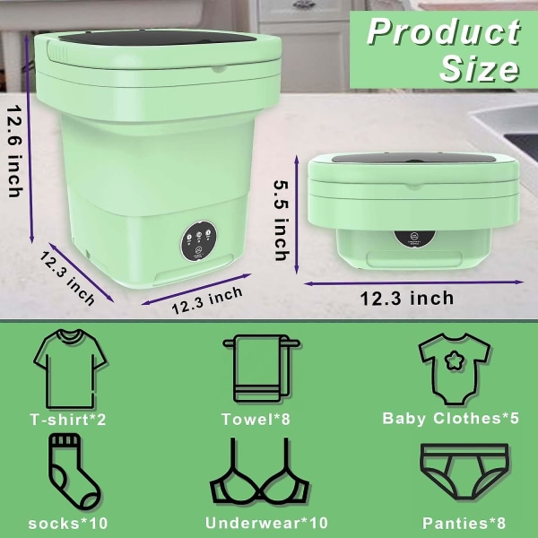 Bärbar tvättmaskin, hopfällbar torktumlare, minitvättmaskin, liten smart tvättmaskin, 3 rengöringslägen för babykläder, camping, husbil och resor Interchangeable plug