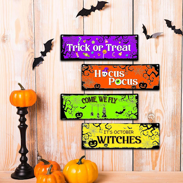 4 delar Halloween-dekor Barnrum Väggdekor träskylt, 11,8x3,9