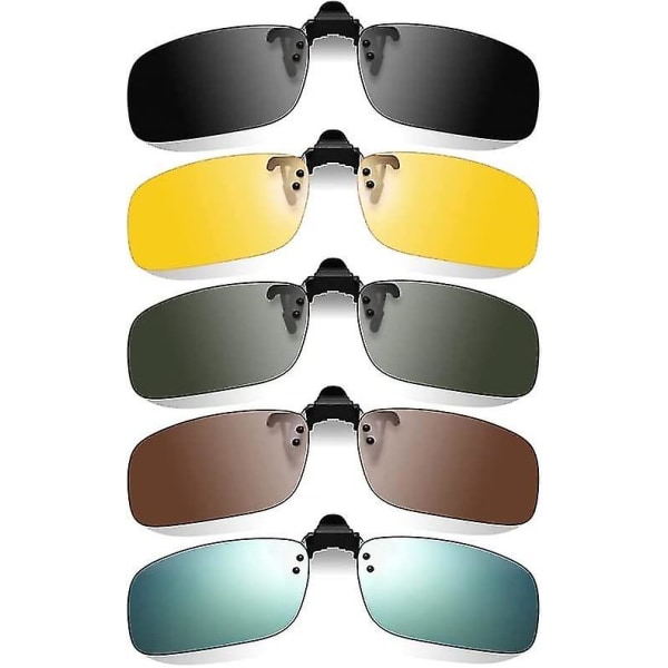 5-pack Clip On-solglasögon Uppfällbara polariserade solglasögon Uv400 polariserad lins som passar över glasögon för kvinnor Män Körning
