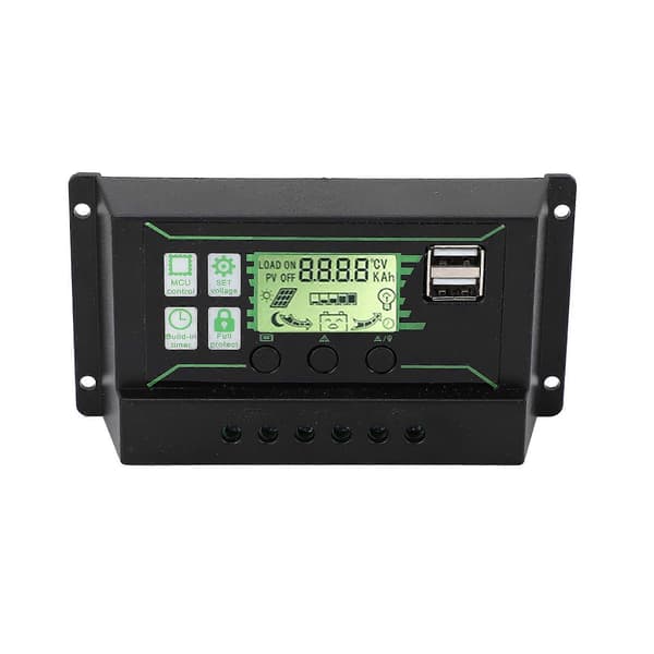 Solcelle ladekontroller 20A 2 USB-utgang PWM-kontroll 3-trinns lading Solcellepanelregulator 12V 24V