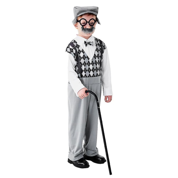 2-12 år Børn Halloween Fest Gammel Mand Bedstefar Cosplay Kostume Udklædning Med Rekvisitter Sæt Gaver Grey 8-10 Years