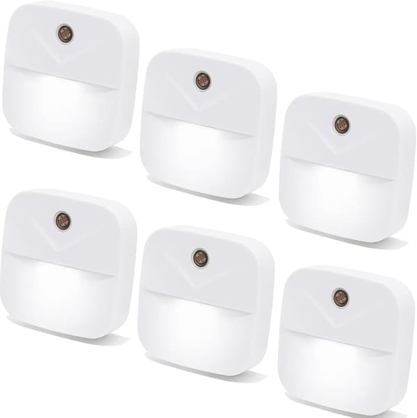 6-pakning nattlys med plugg, hvite LED-nattlys med smart skumringssensor