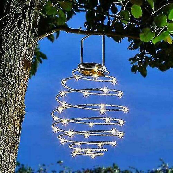 Solcells spiralformade lampor LED hängande bikupa lampor trädgård utomhus uteplats dekor 4pcs silver